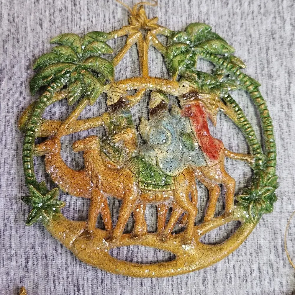 VTG Christmas Tree Ornament Set of 3 Wise Men Nativity King Star 70s Religious
